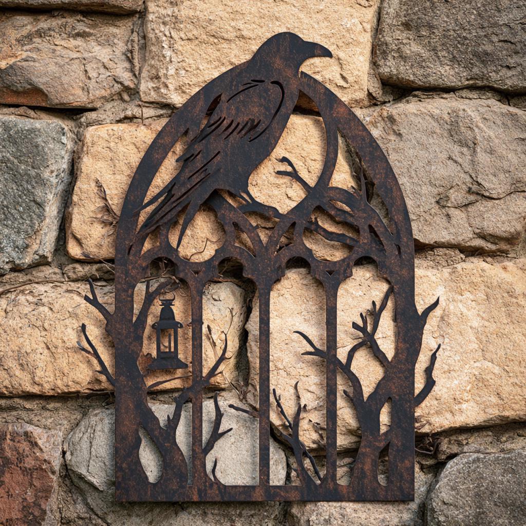 Raven Metal Wall Art, Gothic Halloween Decor, UV Printed Aluminum Sign