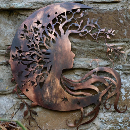 UV Printed Aluminum Moon Goddess Wall Art, Celestial Nature Decor