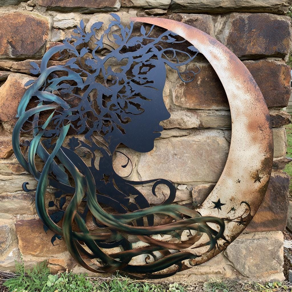 UV Printed Aluminum Moon Goddess Wall Art, Celestial Nature Decor