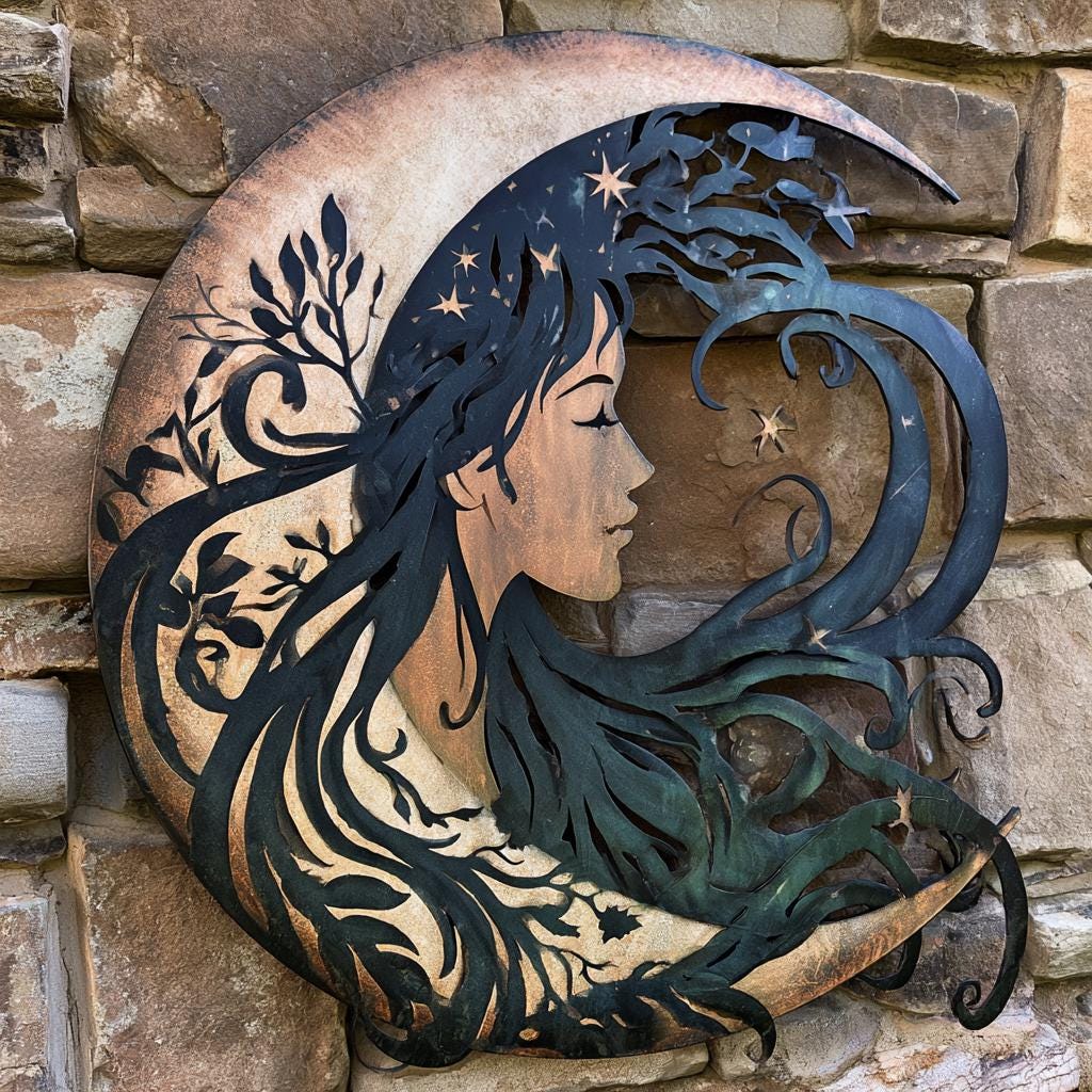 UV Printed Aluminum Moon Goddess Wall Art, Celestial Nature Decor