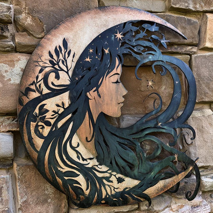 UV Printed Aluminum Moon Goddess Wall Art, Celestial Nature Decor