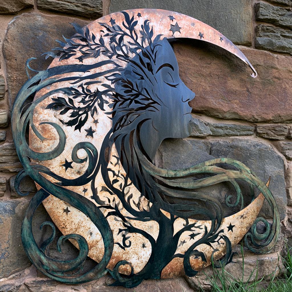 UV Printed Aluminum Moon Goddess Wall Art, Celestial Nature Decor
