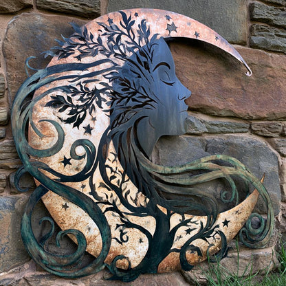 UV Printed Aluminum Moon Goddess Wall Art, Celestial Nature Decor
