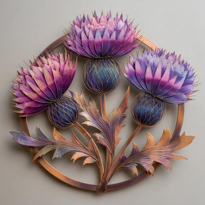UV Printed Thistle Flower Metal Wall Art, Rustic Botanical Garden Decor (Aluminum Sign)