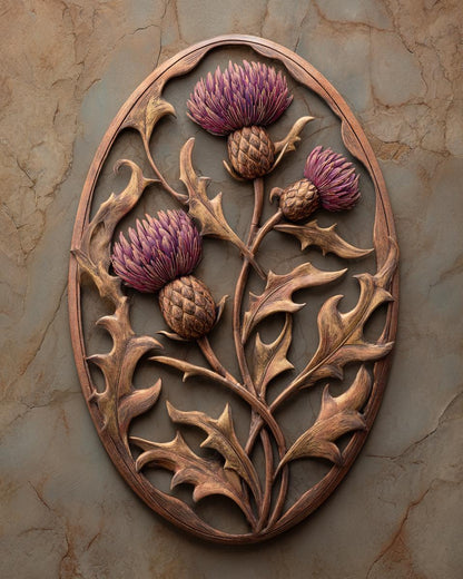 UV Printed Thistle Flower Metal Wall Art, Rustic Botanical Garden Decor (Aluminum Sign)
