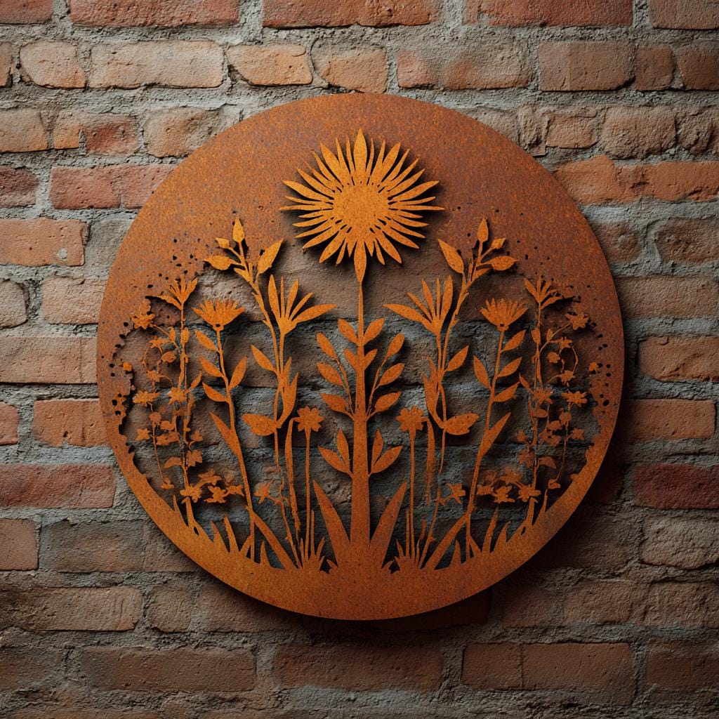 UV Printed Aluminum Metal Wall Art, Rustic Wildflower Garden Decor (2D Flat Sign)
