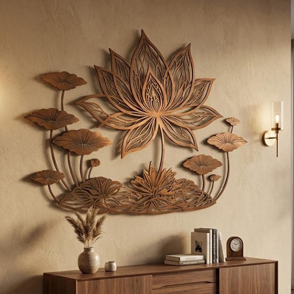 Rustic Lotus Metal Wall Art, UV Printed Aluminum, Farmhouse Garden Decor