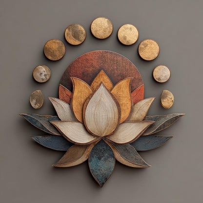 Moon Phase Lotus Metal Wall Art, Celestial Boho Decor (UV Printed Aluminum)