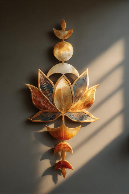 Moon Phase Lotus Metal Wall Art, Celestial Boho Decor (UV Printed Aluminum)