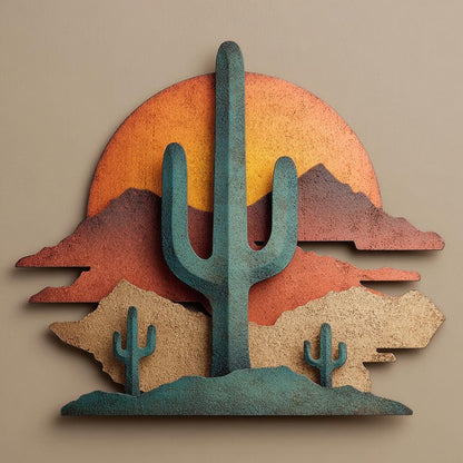 UV Printed Aluminum Cactus Wall Art, Southwestern Desert Decor, Rustic Boho Garden Sign