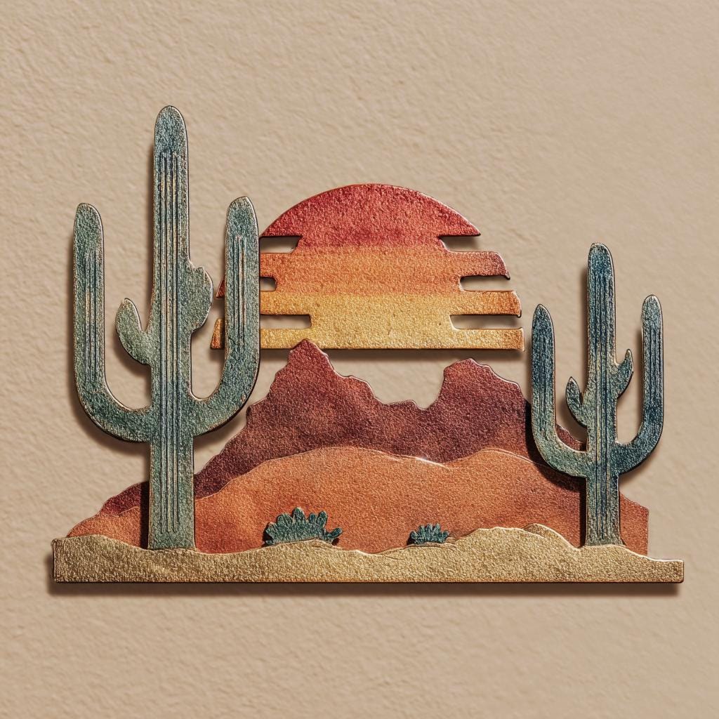 UV Printed Aluminum Cactus Wall Art, Southwestern Desert Decor, Rustic Boho Garden Sign