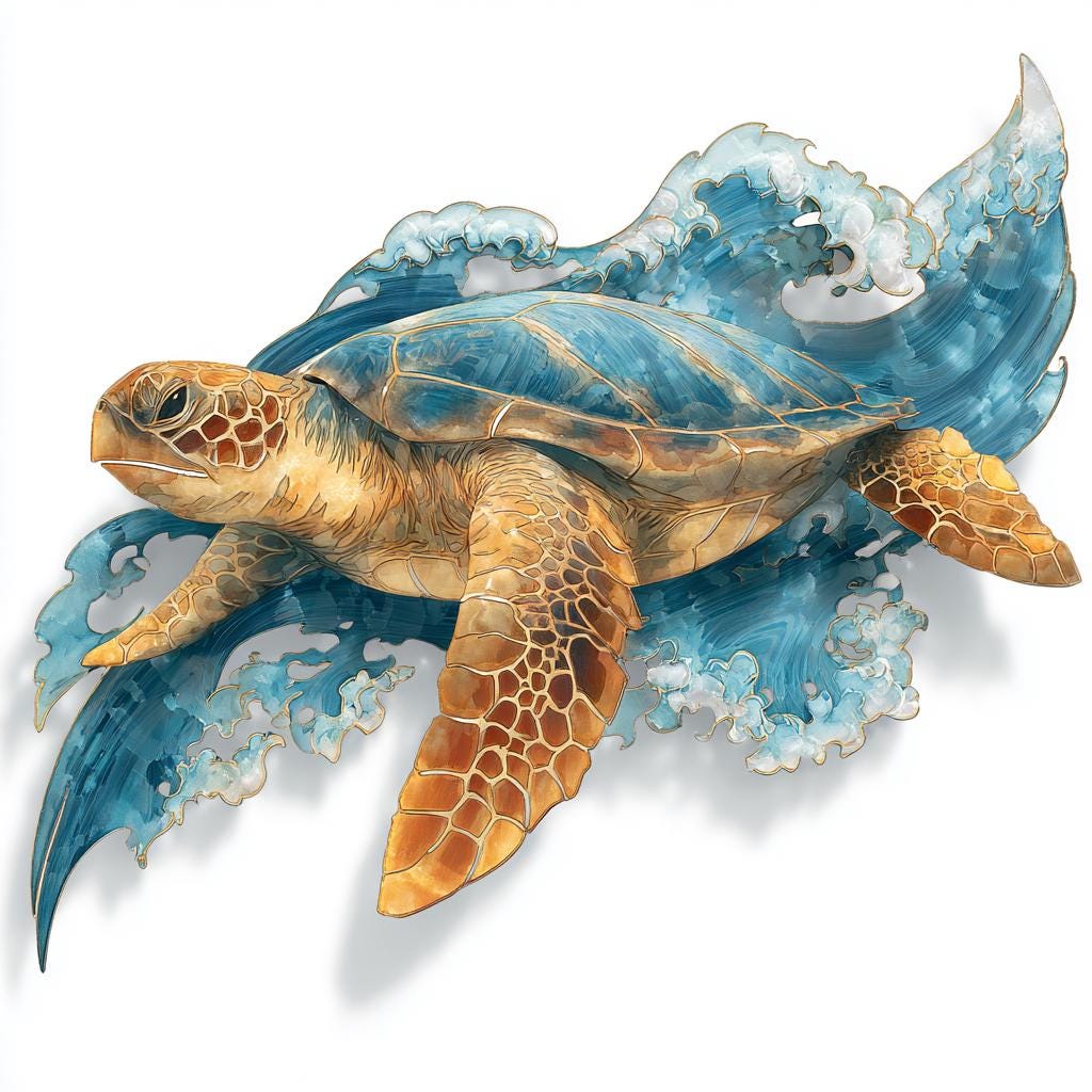 UV Printed Aluminum Sea Turtle Wall Art, Coastal Ocean Decor (2D Metal Sign)