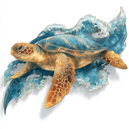 UV Printed Aluminum Sea Turtle Wall Art, Coastal Ocean Decor (2D Metal Sign)