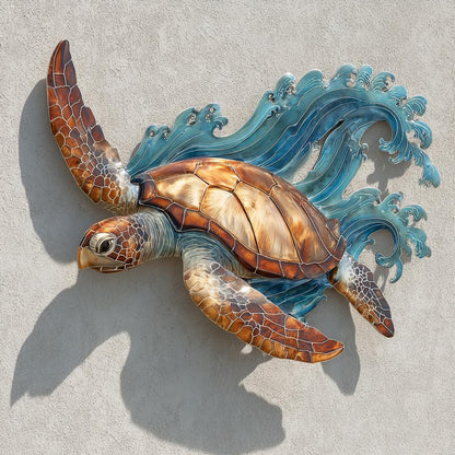 UV Printed Aluminum Sea Turtle Wall Art, Coastal Ocean Decor (2D Metal Sign)