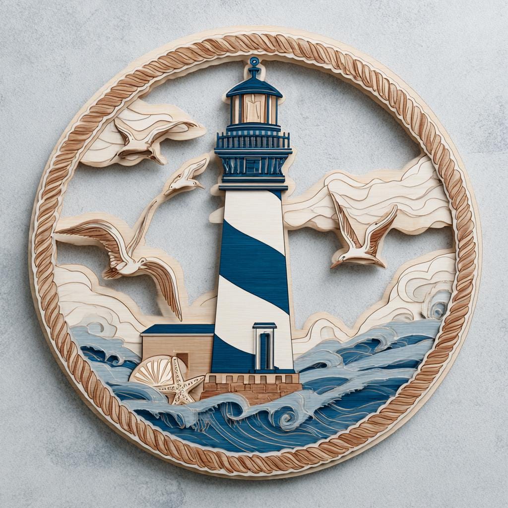 UV Printed Aluminum Lighthouse Wall Art, Coastal Nautical Decor (Flat 2D Metal Sign)