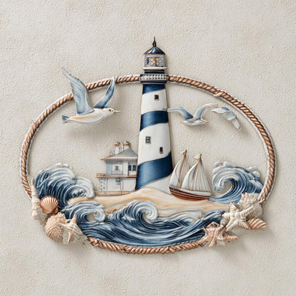 UV Printed Aluminum Lighthouse Wall Art, Coastal Nautical Decor (Flat 2D Metal Sign)