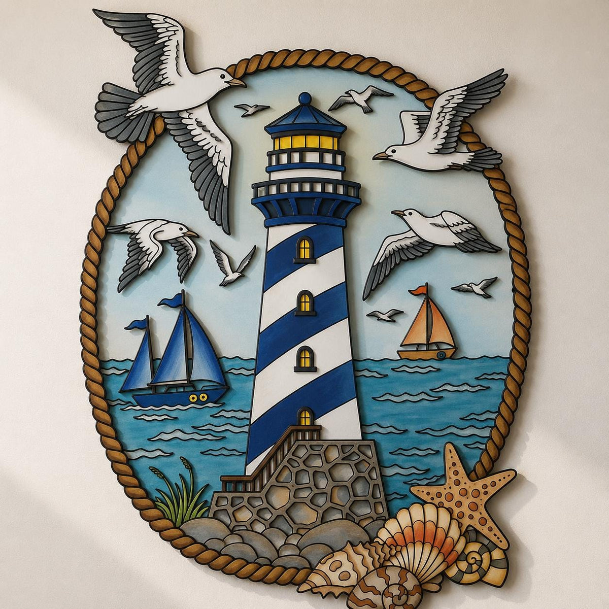 UV Printed Aluminum Lighthouse Wall Art, Coastal Nautical Decor (Flat 2D Metal Sign)
