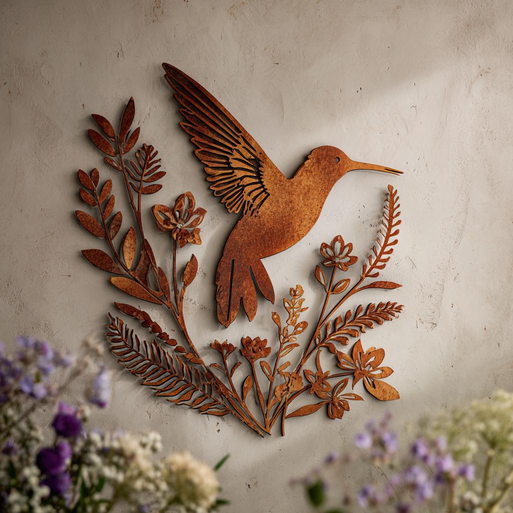 UV Printed Aluminum Hummingbird Wall Art, Floral Garden Decor (2D Metal Sign)