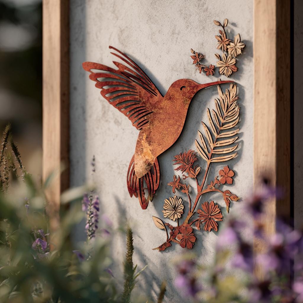 UV Printed Aluminum Hummingbird Wall Art, Floral Garden Decor (2D Metal Sign)