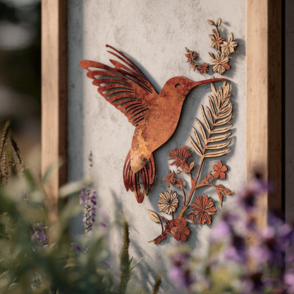 UV Printed Aluminum Hummingbird Wall Art, Floral Garden Decor (2D Metal Sign)