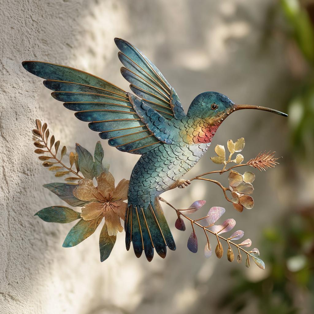UV Printed Aluminum Hummingbird Wall Art, Floral Garden Decor (2D Metal Sign)