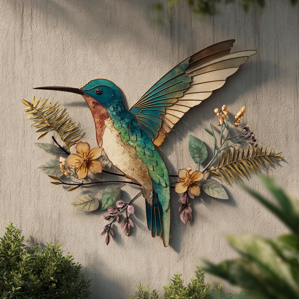 UV Printed Aluminum Hummingbird Wall Art, Floral Garden Decor (2D Metal Sign)