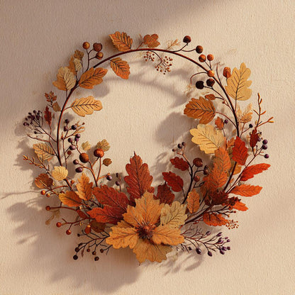UV Printed Aluminum Fall Wreath Wall Art, Rustic Farmhouse Leaf Decor (2D Metal Sign)