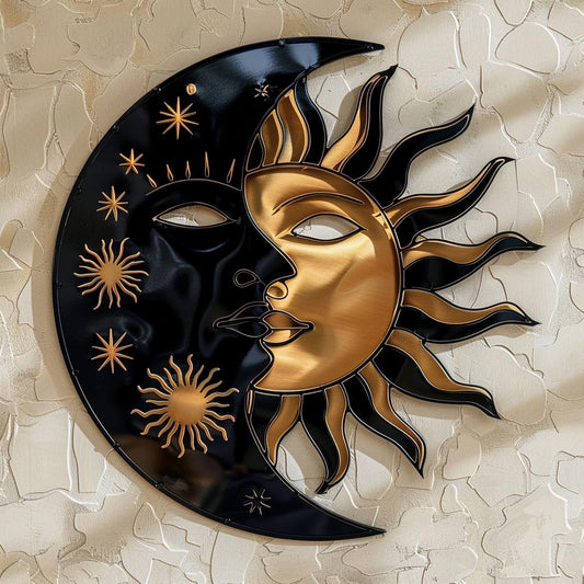 Celestial Sun Moon Metal Wall Art – Boho Cosmic Garden Decor (UV Printed Aluminum)
