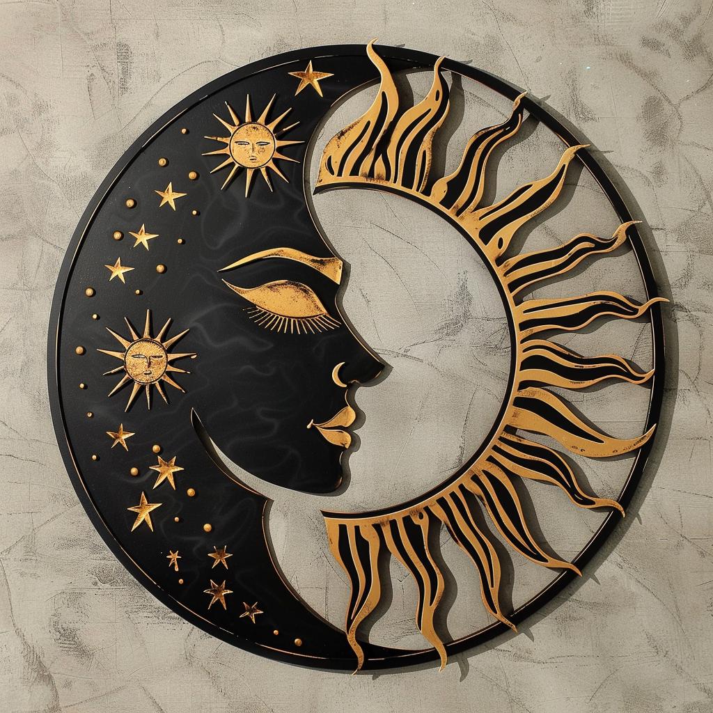 Celestial Sun Moon Metal Wall Art – Boho Cosmic Garden Decor (UV Printed Aluminum)