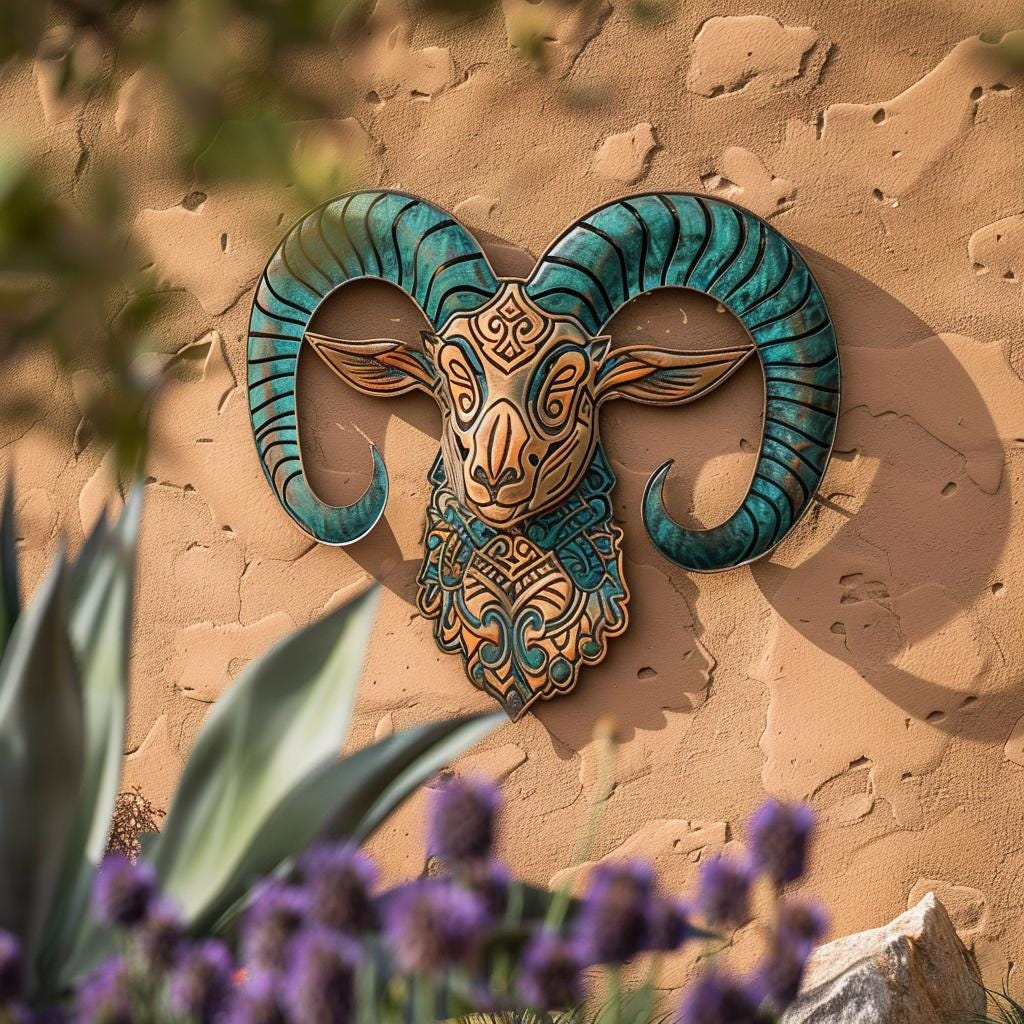 Bighorn Ram Metal Wall Art, Southwestern Desert Decor, UV Printed Aluminum Sign