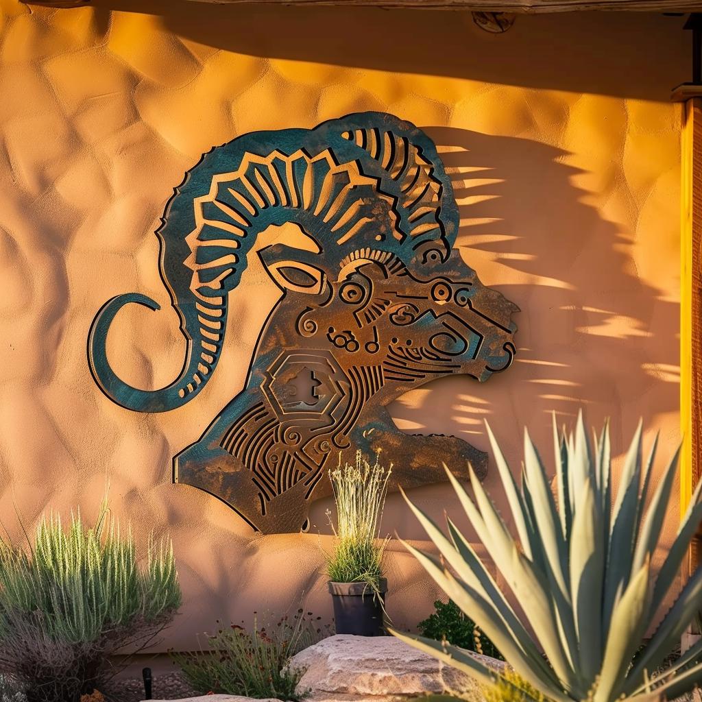 Bighorn Ram Metal Wall Art, Southwestern Desert Decor, UV Printed Aluminum Sign