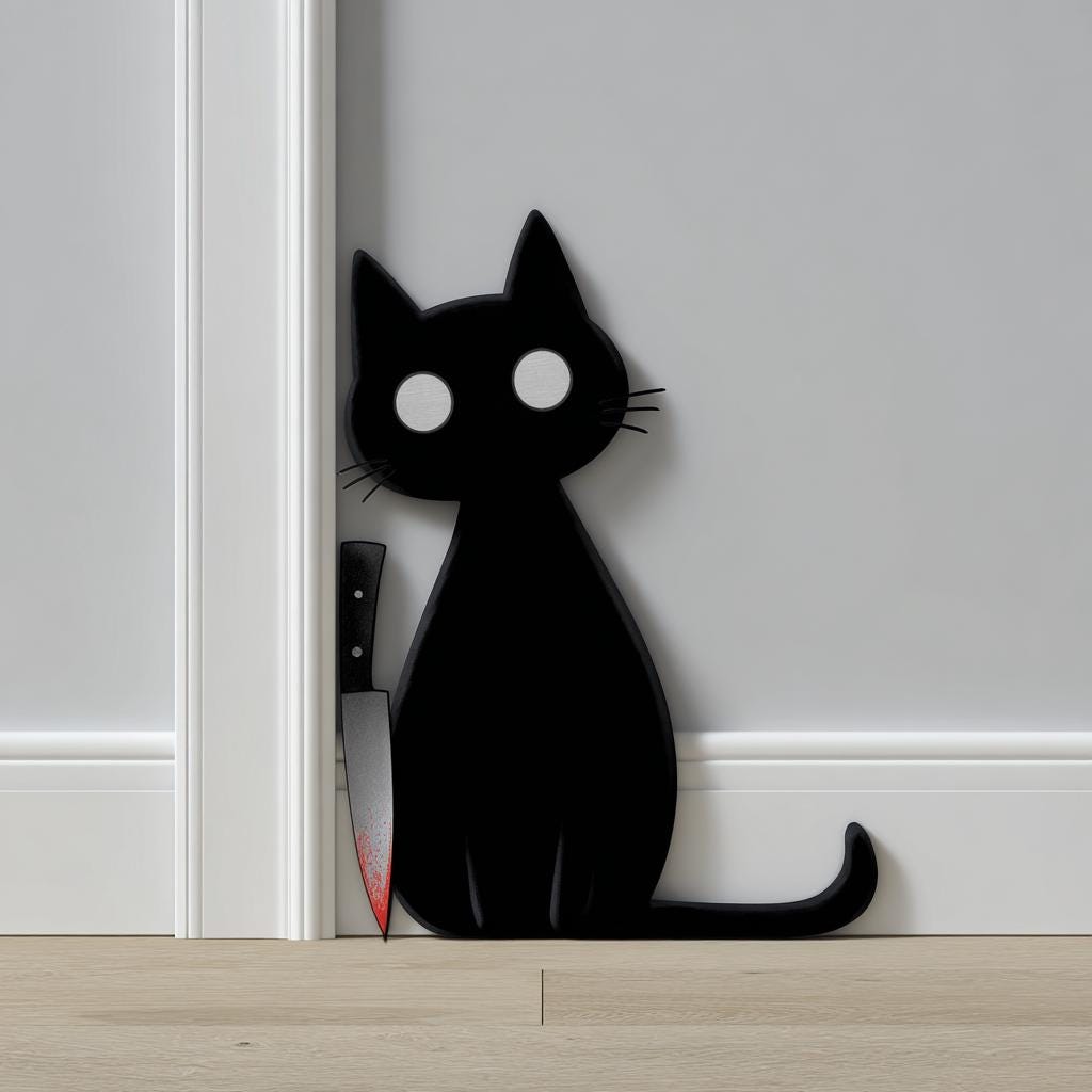Black Cat With Knife Halloween Metal Sign, Gothic Wall Art (UV Printed Aluminum)