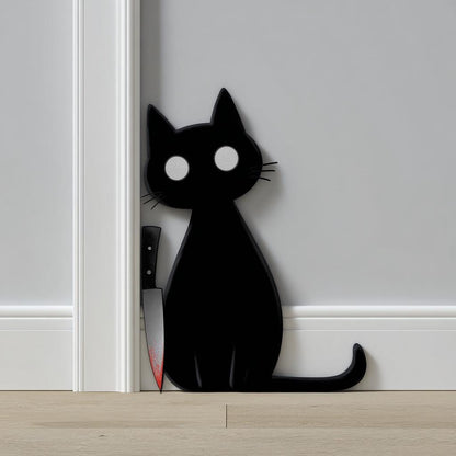 Black Cat With Knife Halloween Metal Sign, Gothic Wall Art (UV Printed Aluminum)