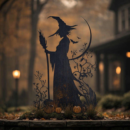 UV Printed Aluminum Witch Garden Stake, Spooky Halloween Yard Art (Outdoor Decor)