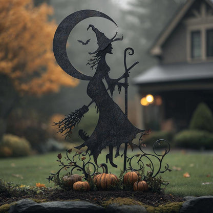 UV Printed Aluminum Witch Garden Stake, Spooky Halloween Yard Art (Outdoor Decor)