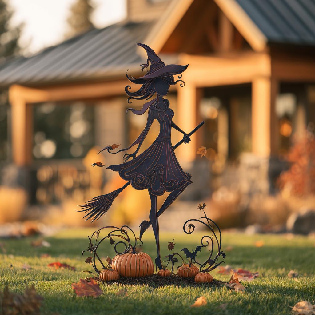 UV Printed Aluminum Witch Garden Stake, Spooky Halloween Yard Art (Outdoor Decor)