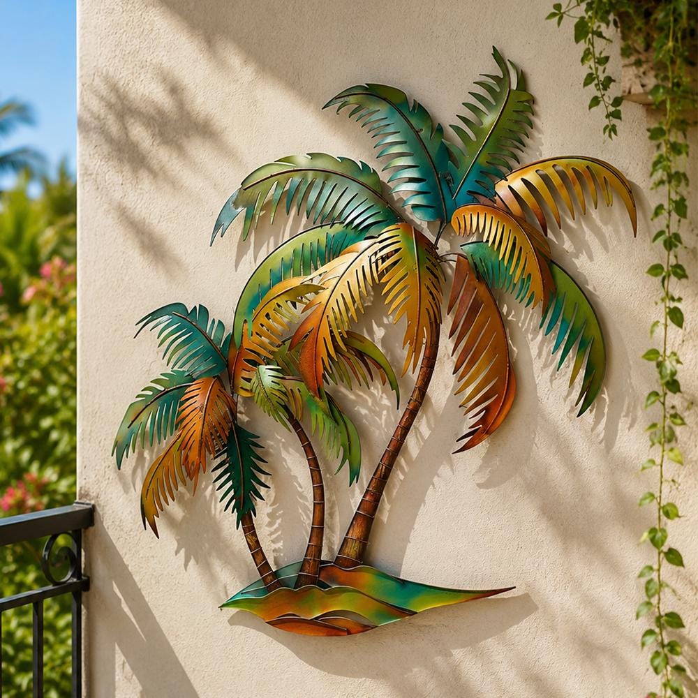 Tropical Palm Tree Metal Wall Art, UV Printed Aluminum Sign