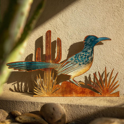 Southwestern Roadrunner Metal Wall Art: Desert Bird Cactus Decor (UV Printed Aluminum)