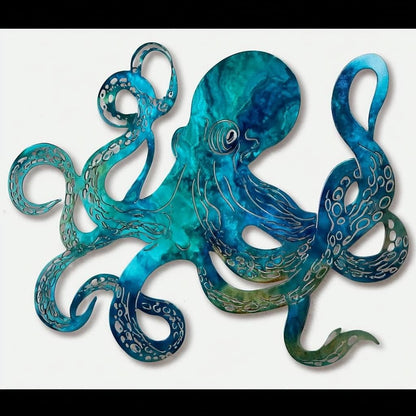 Octopus Metal Wall Art: Coastal Ocean UV Printed Aluminum Nautical Marine Life Hanging Sign