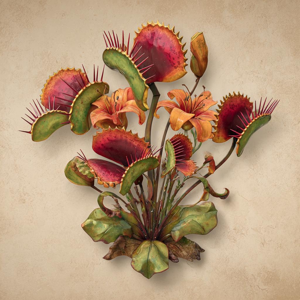 Venus Flytrap Tiger Lily Metal Wall Art, UV Printed Aluminum Sign (2D)