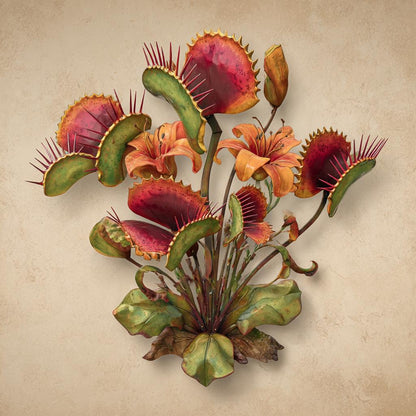 Venus Flytrap Tiger Lily Metal Wall Art, UV Printed Aluminum Sign (2D)