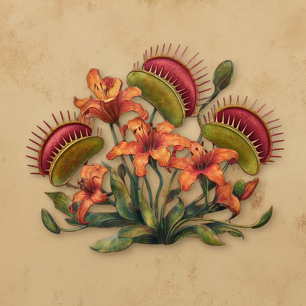 Venus Flytrap Tiger Lily Metal Wall Art, UV Printed Aluminum Sign (2D)