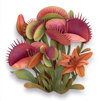 Venus Flytrap Tiger Lily Metal Wall Art, UV Printed Aluminum Sign (2D)