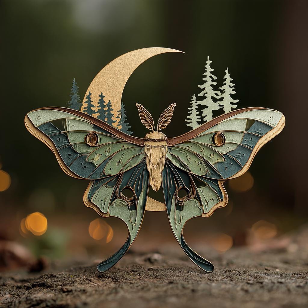 Luna Moth Metal Wall Art, Moon Forest Decor, Gothic Woodland Sign (UV Printed Aluminum)