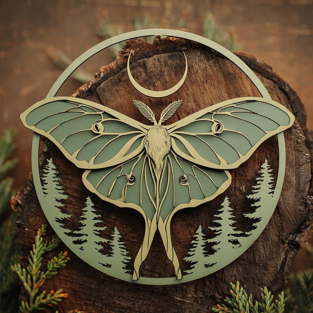 Luna Moth Metal Wall Art, Moon Forest Decor, Gothic Woodland Sign (UV Printed Aluminum)