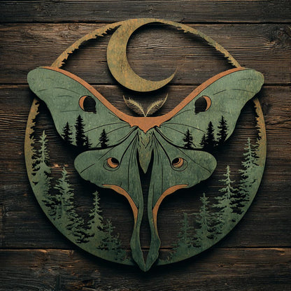Luna Moth Metal Wall Art, Moon Forest Decor, Gothic Woodland Sign (UV Printed Aluminum)