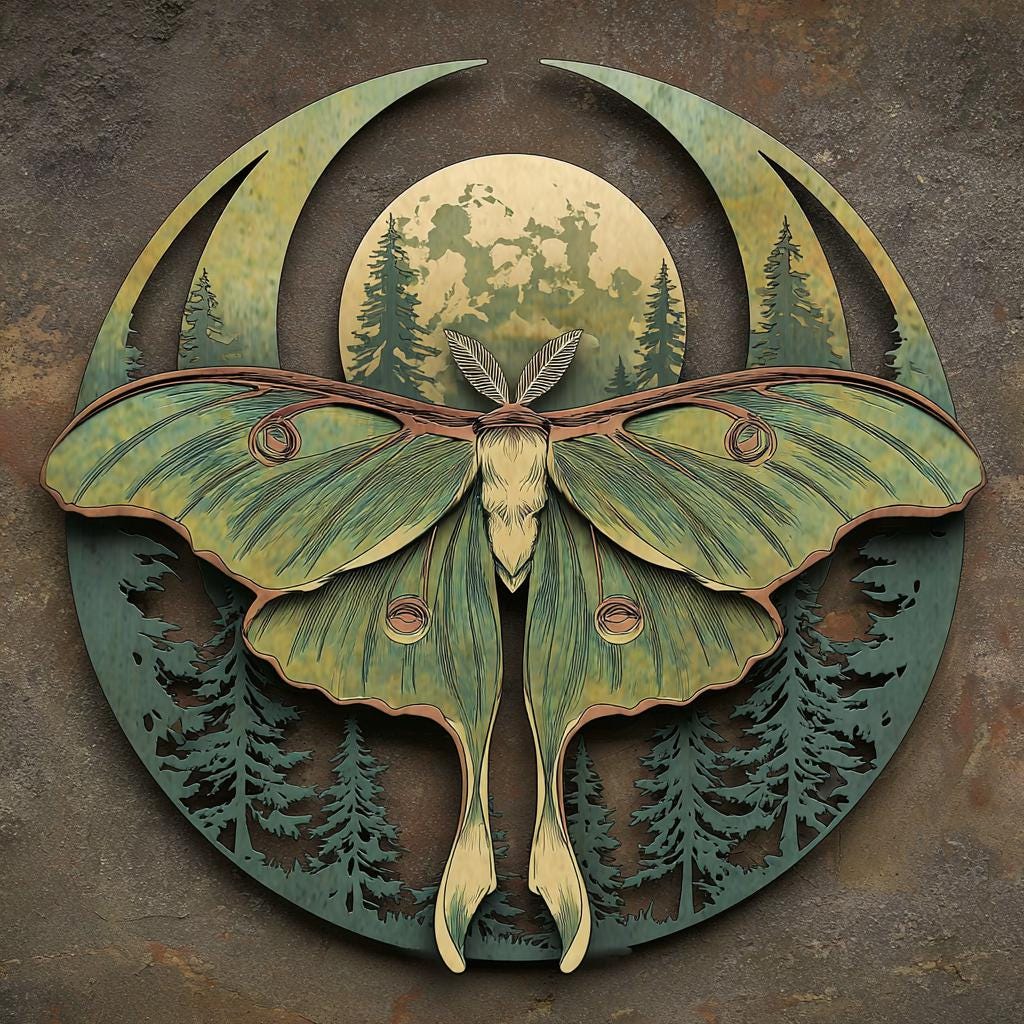 Luna Moth Metal Wall Art, Moon Forest Decor, Gothic Woodland Sign (UV Printed Aluminum)