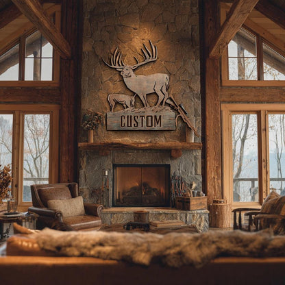 Custom Deer Hunter Metal Sign, Personalized Bow & Rifle Wall Art (UV Printed Aluminum)