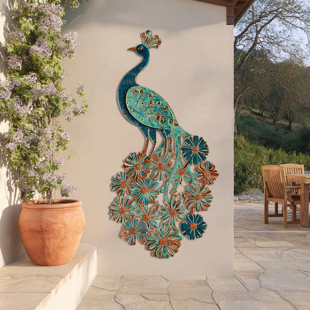 Peacock Metal Wall Art, UV Printed Aluminum Garden Decor, Outdoor Patio Sign