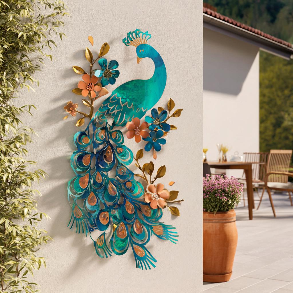 Peacock Metal Wall Art, UV Printed Aluminum Garden Decor, Outdoor Patio Sign